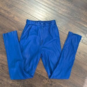 80s Vintage Genuine Leather Bright Blue Pants - SEE SIZE NOTES